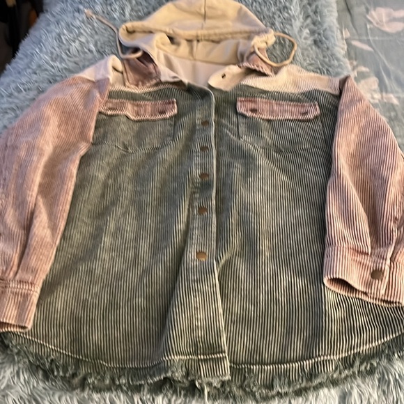 PRETTY NEW FALL 2024 DOKOTOO CORDUROY SHACKET JACKET L MULTIPLE COLORBLOCK - Picture 7 of 8